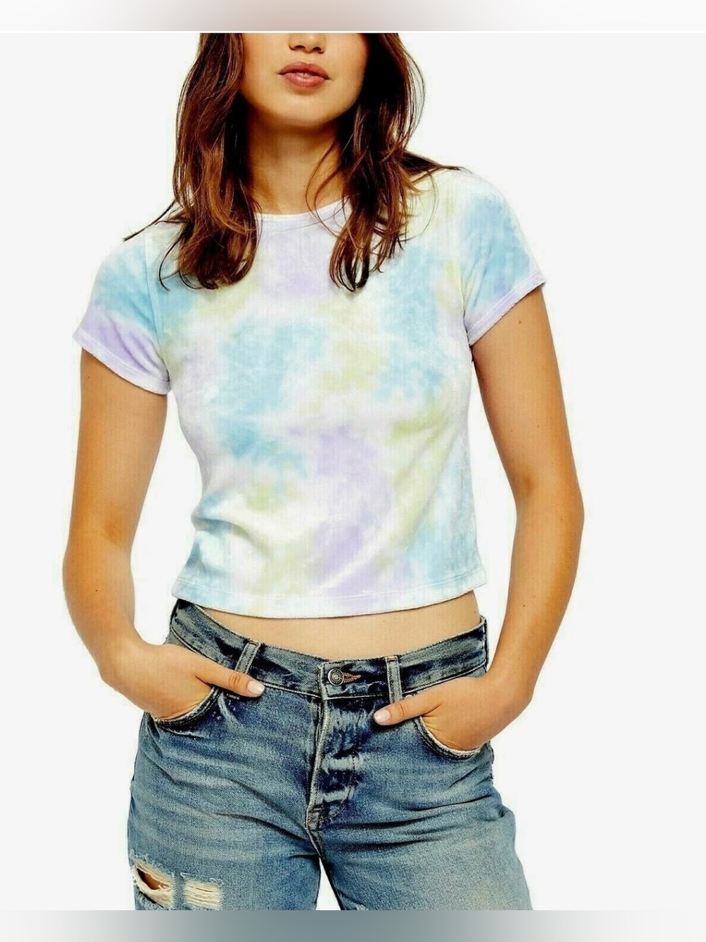 Free People NWT Large Bright Eyes Blue Purple Yellow Velvet Tie Dye T-Shirt